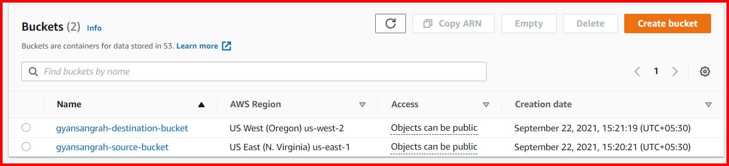 Picture showing the source and the destination bucket created